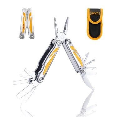 Ingco 15 in 1 Multitool  Silver Grey Multifunction Tool Plier for Outdoor Camping Hunting and Hikingwith Nylon Belt Pouch Open Length 58 150mm HFMFT0115