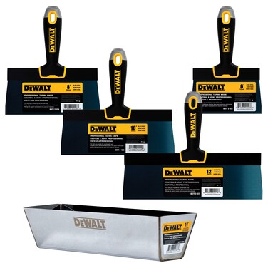 DEWALT Blue Steel Taping Knife  Mud Pan Set  FREE BONUS 6 Knife  81012Inches  Soft Grip Handles  DXTT3164