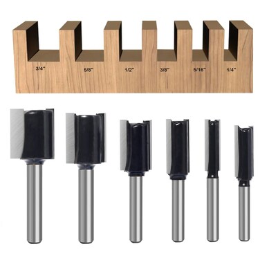 SICWOOD 6Pcs Straight Router Bit Set 14 Shank Double Flute Straight Bit Dado Straight Cut Router Bit Cut Dia 34 58 12 38 516 14 Straight Router Bit for Woodworking Groove