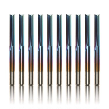 Genmitsu CNC Router Bits 18 inch Shank Straight Router Bits Nano Blue Coat 2Flute End Mill Cutter for Wood MDF PVC Acrylic 10 PCS SR10A