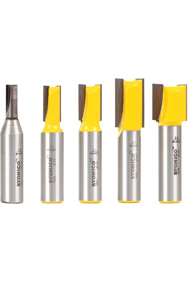Yonico 14522 5 Bit Straight Router Bit Set 12 Shank
