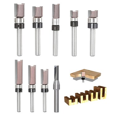 SICWOOD 9pcs Pattern Flush Trim Router Bit 14 Shank Carbide Tipped Top Bearing Template Pattern Router Bit Straight Flush Cut Router Bit for Wood Trimming