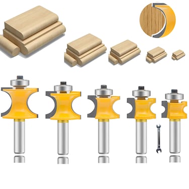 OLETBETECH OLETBE 12 Inch Shank Bullnose Router Bit 5PCSHalf Round Bearing Carbide Tipped Edge Cutting Bits Radius 18 316 14 516 38 Woodworking Milling Cutter CNC ToolSilver