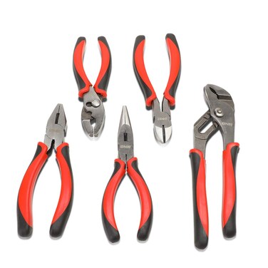Dna Motoring Tools00061 5 Peice Pliers Set Includes Needle Nose Pliers Slip Joint Pliers Diagonal Cutter Groove Joint And Lineman Pliers Rubberized Comfort Grips 1 Set RedBlack