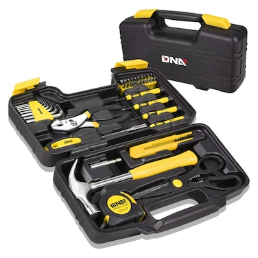 DNA MOTORING Yellow 39 Pcs Portable Tool Kit Household Hand Toolbox General Repair Screwdriver Pliers Hammer Hex Tools00007
