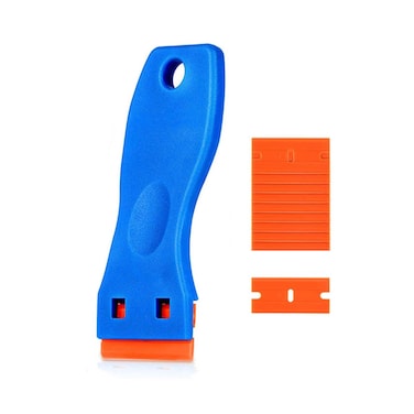 Plastic Razor Blade Scraper Tool Contain 2 Pcs Scraper and 100 Pcs Blades Cleaning Scraper Remover for Stickers Decals Adhesive Labels Paint on Glass or Window