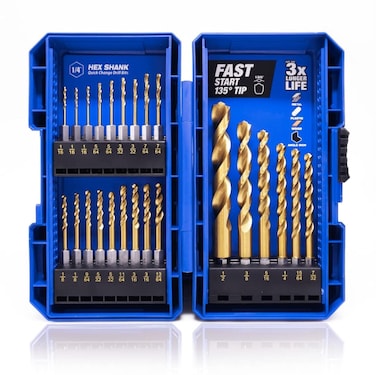 JEFE HEX 24 Pieces Hex Shank Drill Bit Set for Impact Driver HSS Twist Titanium Drill Bits for Metal Hex Drive Quick Change Drill Bits Set Ideal for Steel Copper Aluminum Zinc Alloy Wood and Plastics