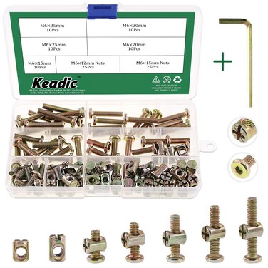 Keadic 100Pcs M6 Bolts Nuts Assortment Kit Zinc Plated Hex Socket Head Cap Screws Bolts with M Barrel Nuts for Furniture Cots Beds Crib 1 Hex Key for Free  1520253035mm