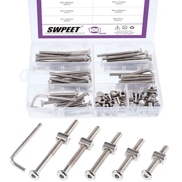 Swpeet 100Pcs Crib Hardware Screws Nicked Plated M6  4050607080mm Hex Socket Head Cap Crib Baby Bed Bolt and Barrel Nuts with 1 x Allen Wrench Perfect for Furniture Cots Crib Screws