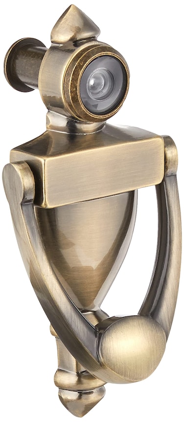 PrimeLine S 4235 Door Knocker and Viewer Diecast Construction Antique Brass Finish Single Pack
