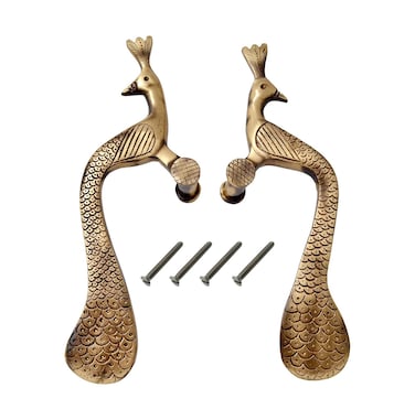 eSplanade  Designer Pair of Brass Door Handles 2 pcs  HandleSets  Door Decor  Brass Door Pulls  Peacock Shaped 10 Inches