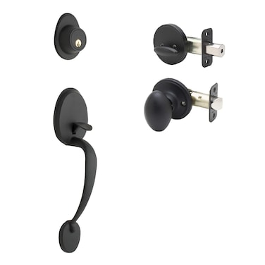 Copper Creek CZ2610XEKBC MidCentury Modern Entrance Handleset in Black with Egg Knob Interior
