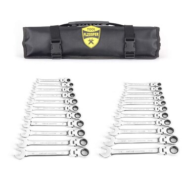 FLZOSPER 22Piece FlexHead Ratcheting Wrench SetMetric  SAE Chrome Vanadium Steel Hand Combination Wrench Spanner with Portable Carrying Bag