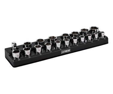 ARES 7123812Piece 38Inch Metric Shallow Magnetic Socket Holder  Holds 12 Shallow Sockets  Suitable for Impact Sockets  Keep Your Tool Box Organized