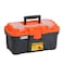MEIJIA Portable Tool Storage Box Organizers With Foldable Latches And Removable TrayBlack And Orange 16x9x8