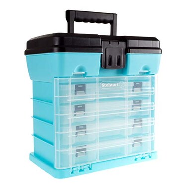 Stalwart Portable Tool Box  Small Parts Organizer with Drawers and Customizable Compartments for Hardware Tackle Beads or Crafts Light Blue