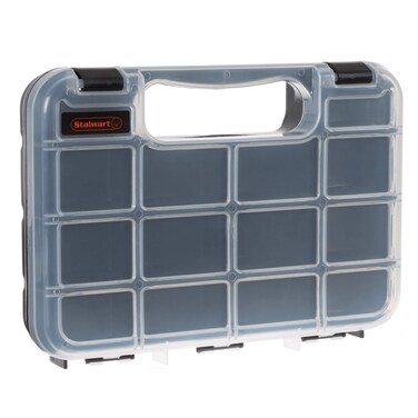 Stalwart Portable Storage Case with Secure Locks and 14 Small Bin Compartments for Hardware Screws Bolts Nuts Nails Beads Jewelry and More