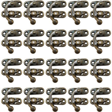 Dasunny 20 Sets Left Swing Arm Tiny Hook Latch Lock for Wood Box 13 x 1 Inch Bronze Tone Hasp Latch