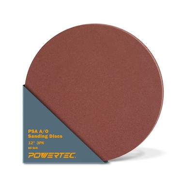 POWERTEC 110383 12Inch PSA 60 Grit Aluminum Oxide Adhesive Sanding Disc 3Pack