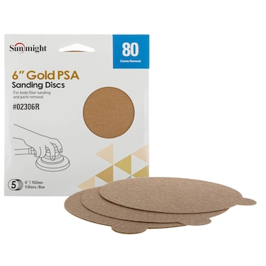 Sunmight 02306R 6 Gold PSA Sanding Discs Grit 80 Retail Pack Abrasives