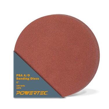 POWERTEC 110230 6Inch PSA 180 Grit Aluminum Oxide Adhesive Sanding Disk 10Pack