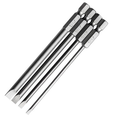 Toolcool 4 Pcs 4 Inch100mm Flat Head Slotted Tip Screwdriver Bit Set 14 Inch Hex Shank Magnetic 3mm 4mm 5mm 6mm Bits