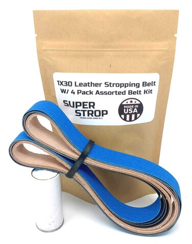 Super Strop 1X30 inch Assorted Belt Kit with Leather Honing Polishing Belt Buffing Compound Included