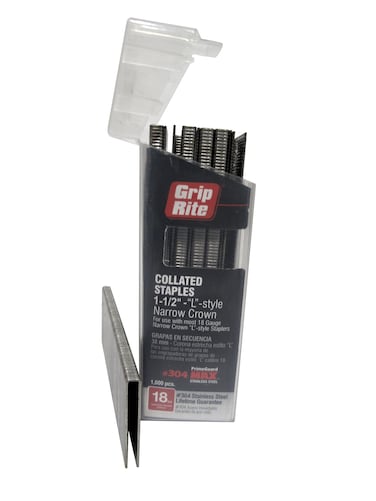 Grip Rite Prime Guard MAXB64889 18Gauge 14 Narrow Crown by 112 304Stainless Steel Staples in Belt Clip Box Pack of 1000
