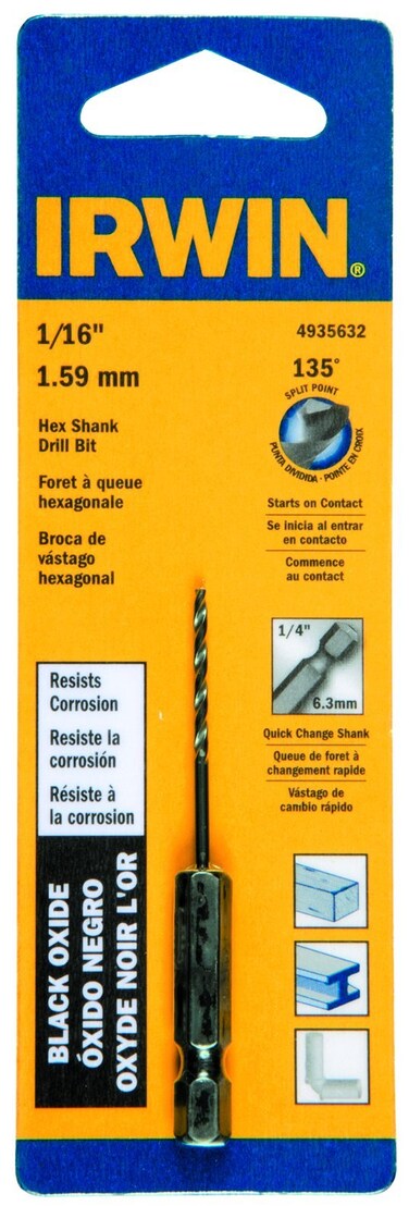 Irwin Tools 4935632 Black Oxide Hex Shank Drill Bit 116Inch