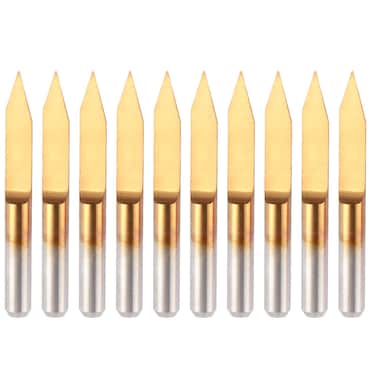 HQMaster CNC Engraving Bits V Bit Cutter 10 Pack 30 Degree 18 Shank 01mm Tip Tungsten Steel Titanium Coated Flat Bottom Sharp Cutting Router Rotary Tool Set for PCB PVC Wood Acrylic Metal Aluminum