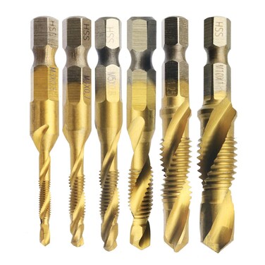 Nxtop 6Pcs Metric Thread M3M10 Screw Tapping Tool 14 Hex Shank Titanium Plated HSS Combination Drill and Tap Set