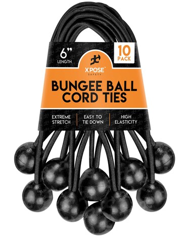 Xpose Safety Bungee Ball Cords 6 10 Pack Heavy Duty Black Stretch Rope with Ball Ties for Canopies Tarps Walls Cable Organization