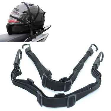 Patty Both 2 Pcs Motorcycle Helmet Luggage Rope Bungee Cord Bandage Strapping Tape Elastic Strap with 2 hooks Black