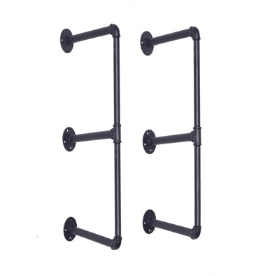 Diwhy DIY Industrial Black Pipe Bookshelf Wall Ceiling Mounted Open Bookshelf Parts Bracket Kit DIY Project 2 pcs 3 Tier Pipe Shelf Plank not Included