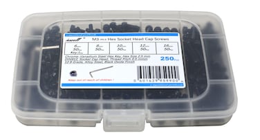 iexcell 250 Pcs Metric M3 x 68101216 Alloy Steel 129 Grade Hex Socket Head Cap Screws Bolts Assortment Kit Black Oxide Finish