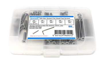 iexcell 50 Pcs M4 x 2025303540 Stainless Steel 304 Hex Socket Flat Head Cap Screws Bolts Assortment Kit