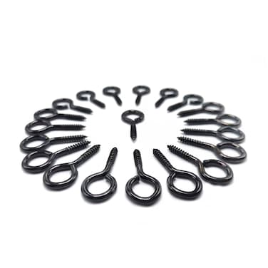 ECKJ Screw Eye Hooks Metal Eye Bolt 20 Pieces Black Zinc Plated Self Tapping Screws O Ring Eye Pins 146 inch