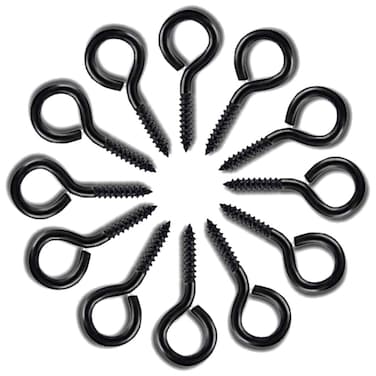 ECKJ Screw Eye Hooks Metal Eye Hook 157 Inch 16 Pieces Black Zinc Plated Metal Cup Hooks Eye Shape Screw Hooks Self Tapping Screws Hooks Ring Outside Diameter 073