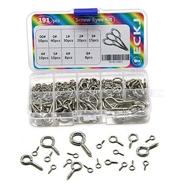 ECKJ 191pcs Eye Screws Nickel Plated Metal Eye Shape Screw Self Tapping Screws Includes 9 Sizes Color Silver