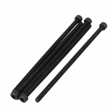 uxcell M4x100mm Fully Thread Hex Socket Head Knurled Cap Screws Bolt Black 5pcs