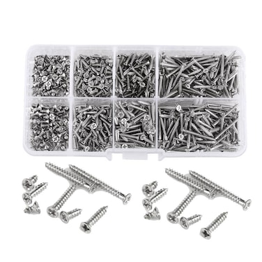 NUZAMAS 800pcs M2 Head Cross Flat Head Carbon Steel Self Tapping Screw Assortment Kit M24mm 5mm 6mm 8mm 10mm 12mm 16mm 20mm with Storage Box