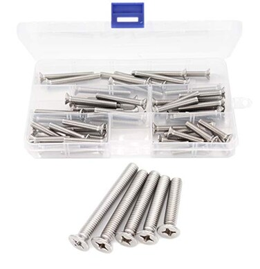 binifiMux 50pcs Flat Head Phillips M6 Machine Screws Assortment Kit 304 Stainless Steel M6x30mm 35mm 40mm 45mm 50mm