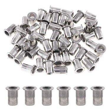 Glarks 50Pcs 304 Stainless Steel M6 Flat Head Threaded Rivetnut Insert Nutsert Rivet Nut Set M6