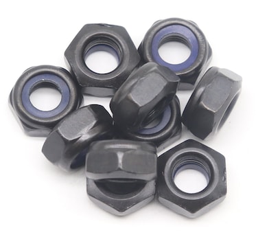 binifiMux 10Pcs M10 x 15mm Black Hex Nylon Insert Self Lock Nuts Carbon Steel Zinc Plated