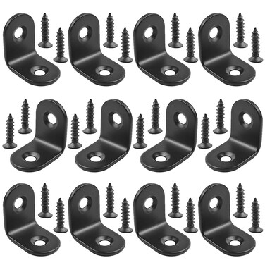 Aylifu 90 Degree Corner Braces 20 x 20mm 16 Pieces Black Right Angle Brackets Fasteners Stainless Steel L Shaped Corner Bracket with 32 Pieces Screws for Shelves Cabinet Furniture