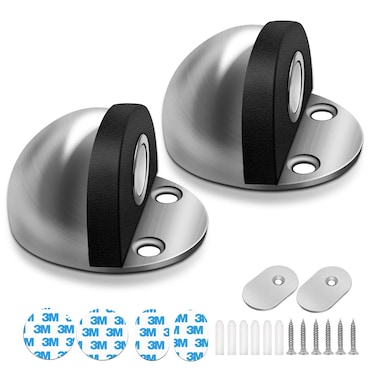 HUTLON Magnetic Door Stop2Pack Dome Shaped Stainless Steel Brushed Satin Nickel Door Stop Modern SoftCatch Mute Door Holder Doorstop for Hotel Home Restaurant Silver Ground Mount