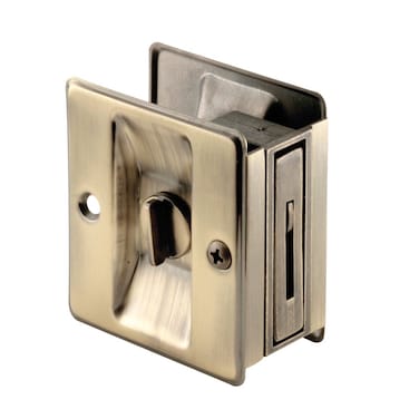 SlideCo 163142 Antique Brass Privacy Lock with Pull Pocket Door Lock Single Pack