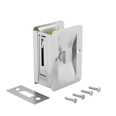 Richelieu Hardware 1701BCPSBC Onward Pocket Door Pull with Privacy Lock 3 14in 82 mm Rectangular Brushed Chrome