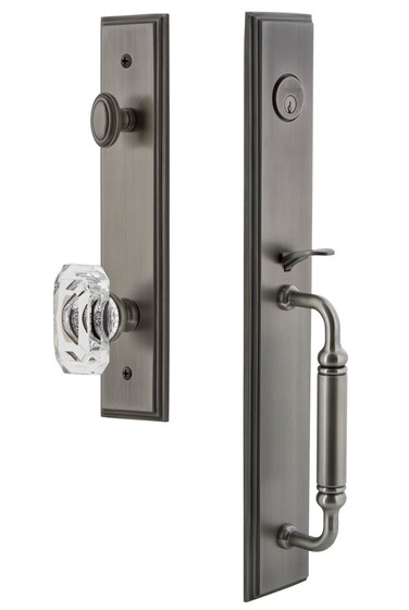 Grandeur 848820 Hardware Carre OnePiece Dummy Handleset with C Grip and Baguette Clear Crystal Knob in Antique Pewter