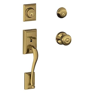 Schlage F62ADDGEO Addison Double Cylinder Handleset with Georgian Interior Kno Antique Brass
